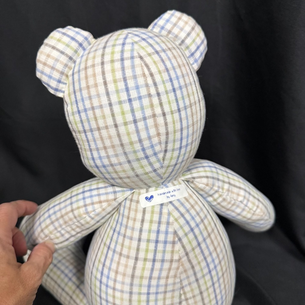 20" Handmade Teddy Bear Upcycled from Faconnable Dress Shirt | One-of-a-Kind | - Picture 4 of 6